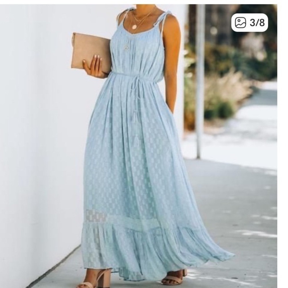 Lovestitch rose pink shimmer dress maxi strappy tie waist size M/L summer boho - Picture 2 of 10